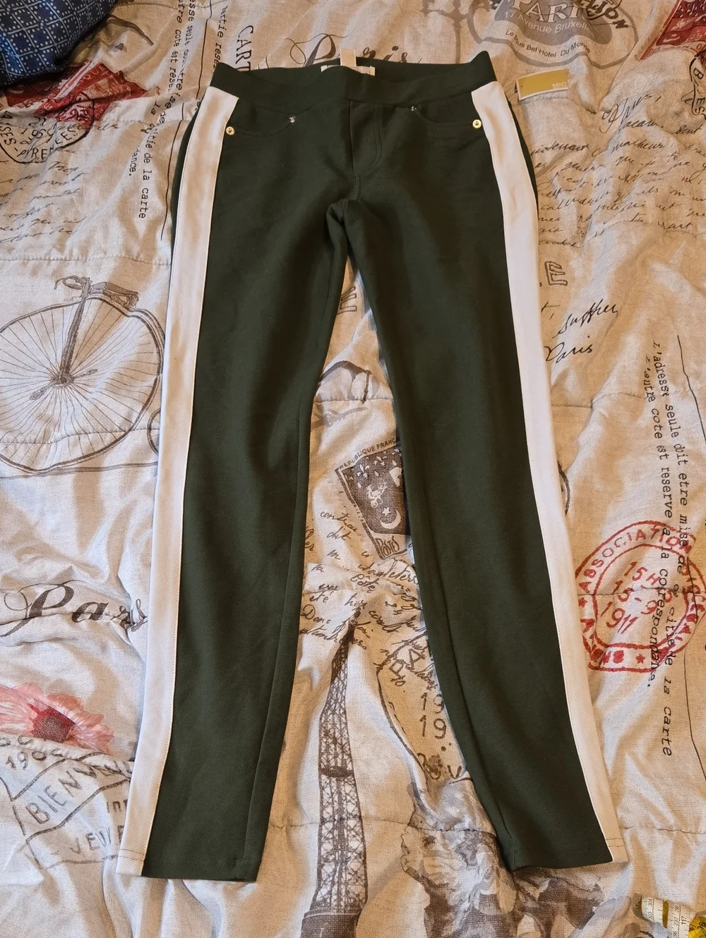 Michael Kors Green Pants with White Side Stripes Xs